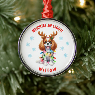 Ornement En Métal Adorable Aquarelle Cavalier Snowflakes Chien
