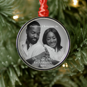 Ornement En Métal Afro-Américain Premier Noël en tant que Mr & Mrs P