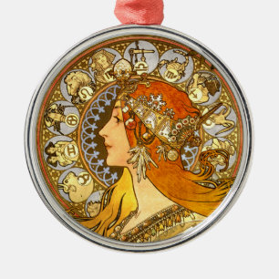 Ornement En Métal Alfonse Mucha Zodiaque Art Nouveau Femme