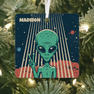 Ornement En Métal Alien UFO de nom personnalisé