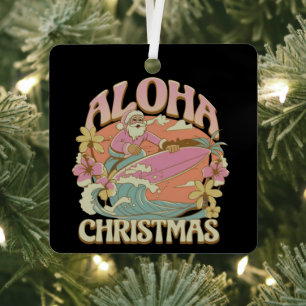 Ornement En Métal Aloha Noël Surfant Santa Hawaïen Kalikimaka