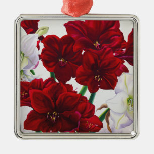 Ornement En Métal Amaryllis rouge et blanche 2008