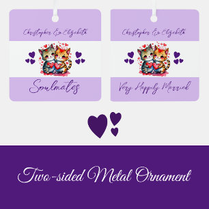 Ornement En Métal Âmes sœurs chats mignons mariés heureux violet