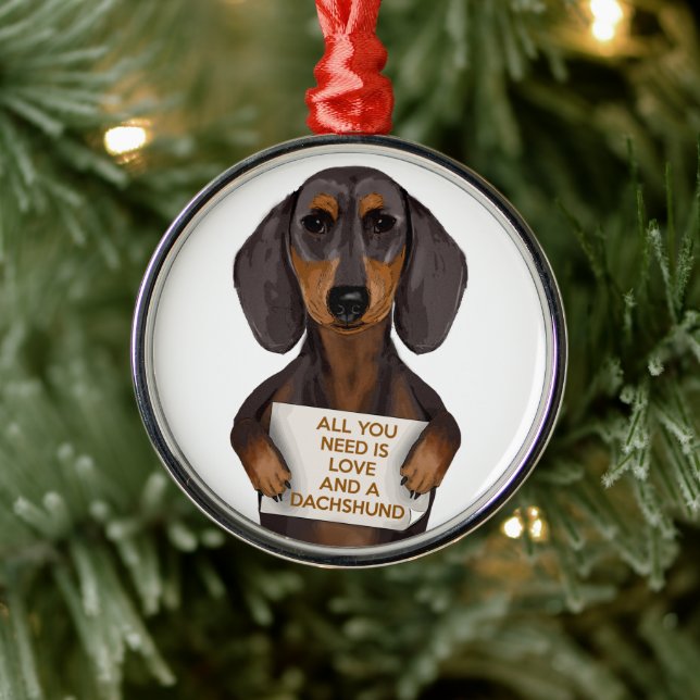 Ornement En Métal Amour et Dachshund (Arbre)