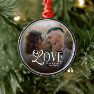 Ornement En Métal Amour Moderne Monogramme Personnalisé pour Mariage