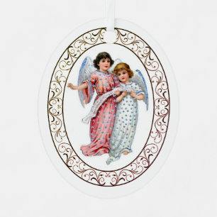 Ornement En Métal Anges en rose et bleu