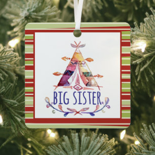 Ornement En Métal Aquarelle Boho Teepee Big Sister Noël