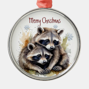 Ornement En Métal Aquarelle Cuddin Raccoon Animal Nature Art
