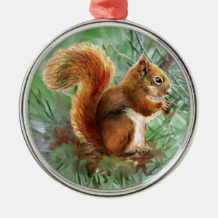 Ornement En Métal Aquarelle Cute Écureuil Rouge Animal Nature Art
