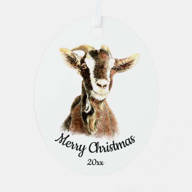 Ornement En Métal Aquarelle de Noël personnalisée Chèvre ferme anima (Recto)