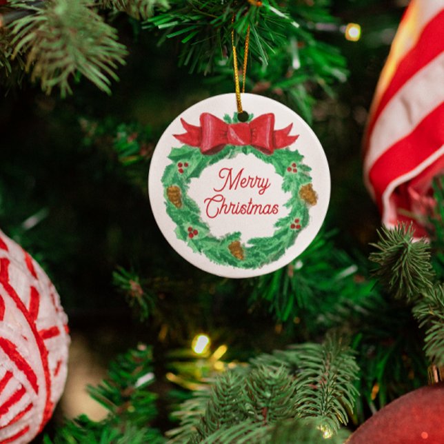 Ornement En Métal Aquarelle de Noël Wreath personnalisée (Créateur téléchargé)