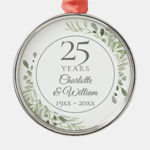Ornement En Métal Aquarelle douce Verdure 25e anniversaire