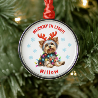 Ornement En Métal Aquarelle douce Yorkshire Terrier Snowflakes Chien
