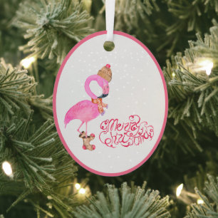 Ornement En Métal Aquarelle Flamant rose rose Joyeux Noël