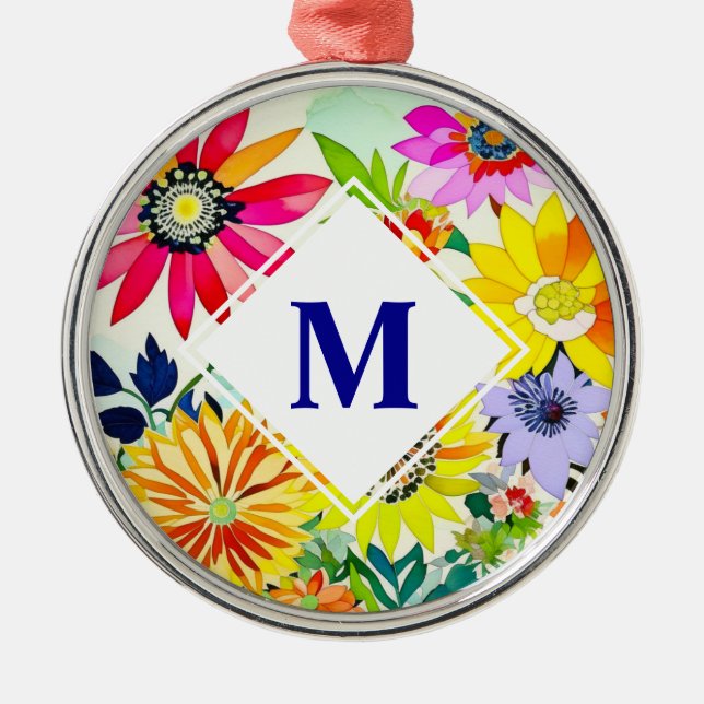 Ornement En Métal Aquarelle Fleurs Monogrammes (Devant)