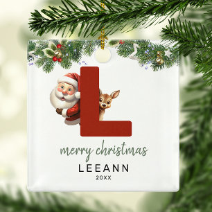Ornement En Métal Arbre de Noël à monogramme lettre L pour enfants 