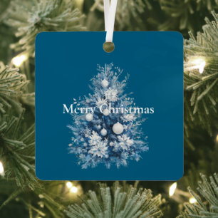 Ornement En Métal Arbre de Noël blanc bleu