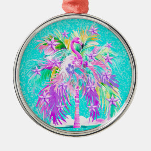 Ornement En Métal Arbre de Noël Flamant Rose Palmier Tropical Person