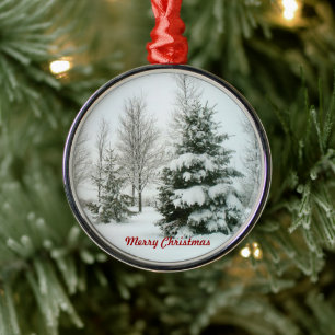Ornement En Métal Arbres à neige, Joyeux Noël