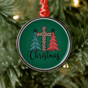 Ornement En Métal Arbres de Noël chrétiens croisés léopard 