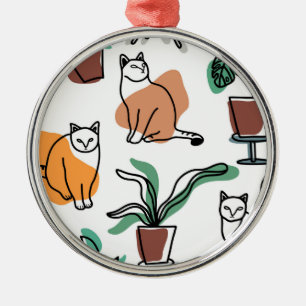 Ornement En Métal Art de trait dessin chats et fleurs