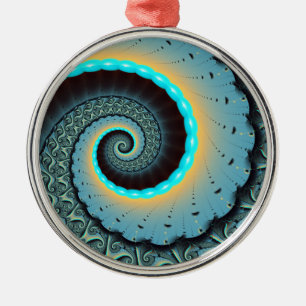 Ornement En Métal Art fractal spirale abstrait bleu turquoise orange