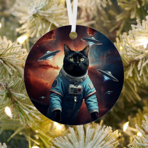 Ornement En Métal Astronaut de chat galactique