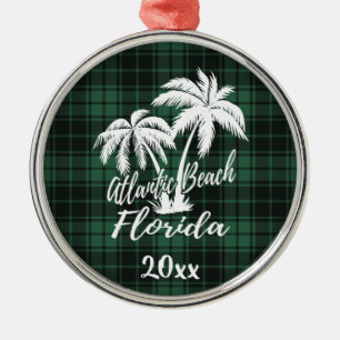 Ornement En Métal Atlantic Beach Floride Palm Tree Green Plaid