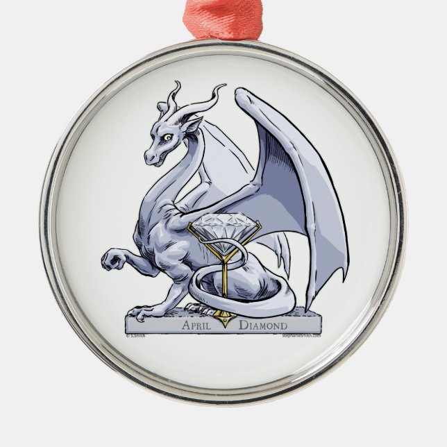 Ornement En Métal Avril Dragon de Pierre de naissance : Diamant (Devant)