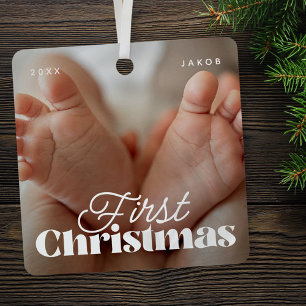 Ornement En Métal Baby First Christmas Élégant Photo personnalisée m