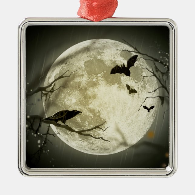 Ornement En Métal Bats fly Crow se trouve devant la Pleine lune d'Ha (Devant)