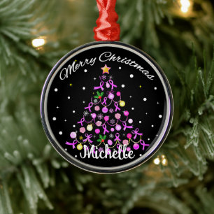 Ornement En Métal Beau arbre de Noël en ruban rose