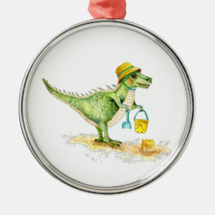 Ornement En Métal Bébé Dinosaure T-Rex sur la plage