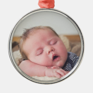 Ornement En Métal Bébé Photo Bleu Noël