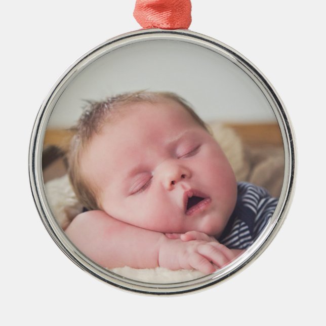 Ornement En Métal Bébé Photo Bleu Noël (Devant)
