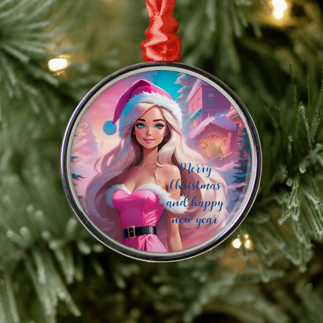 Ornement En Métal Belle fille de Noël rose 01 (Arbre)