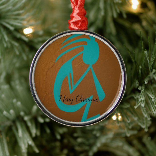 Ornement En Métal Belle peinture Turquoise Kokopelli (Arbre)