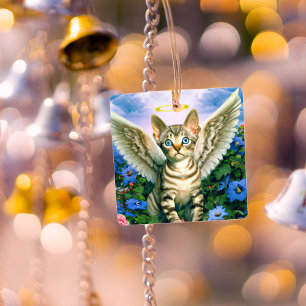 Ornement En Métal Belle Tabby Kitten Angel Ailes Halo