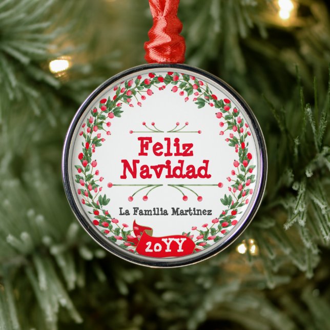 Ornement En Métal Berries rouges Feliz Navidad Wreath (Arbre)