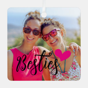 Ornement En Métal Besties Cute Hot Rose Heart Photo