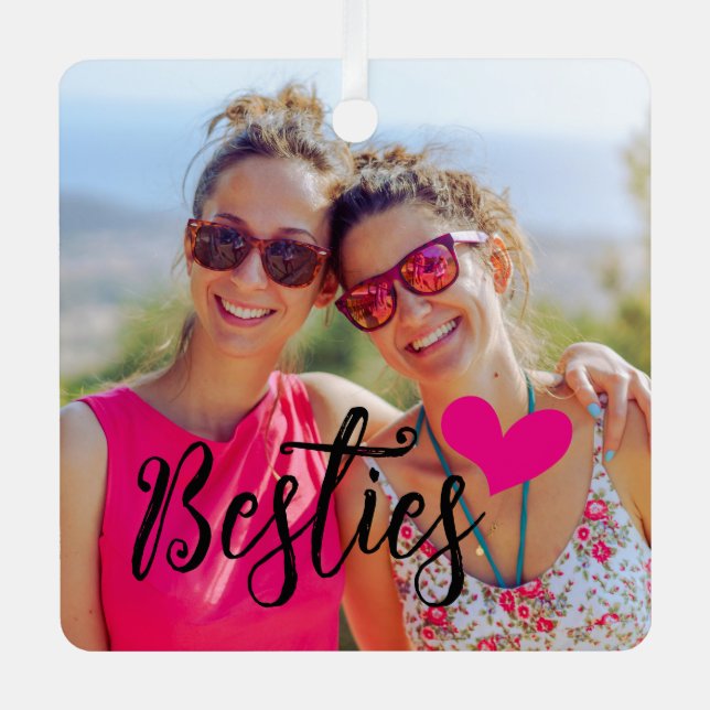Ornement En Métal Besties Cute Hot Rose Heart Photo (Recto)