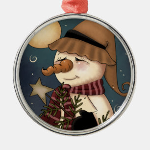 Ornement En Métal Bienvenue hiver Snowman Folk Art Ornament