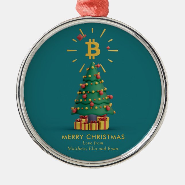 Ornement En Métal Bitcoin Joyeux Noël Cryptomonnaie Nom personnalisé (Devant)