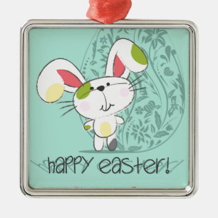 Ornement En Métal Bleu mignon Joyeux lapin de Pâques