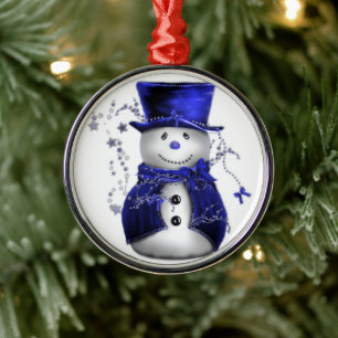 Ornement En Métal Blue Christmas Snowman