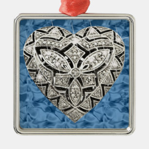 Ornement En Métal Blue Elegant Designer Diamond Heart Ornament