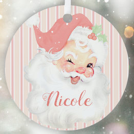 Ornement En Métal Blush Pink Vintage Père Noël Christmas Tree Ajoute