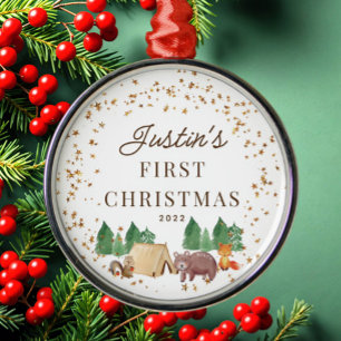 Ornement En Métal Bois Animaux Baby's First Christmas