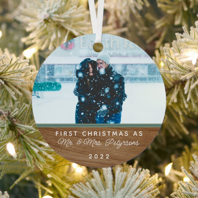 Ornement En Métal Bois classique Premier Noël Marié Photo Metal O (Insitu)