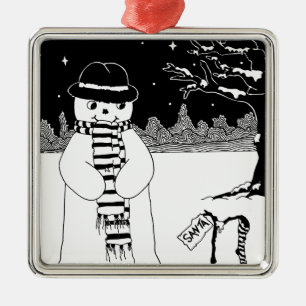 Ornement En Métal bonhomme de neige mignon et souriant noir et blanc